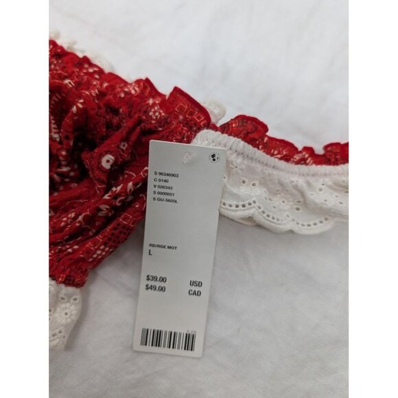 Out from Under women's size Large classic bandana print tube top red white T26 - Picture 6 of 7